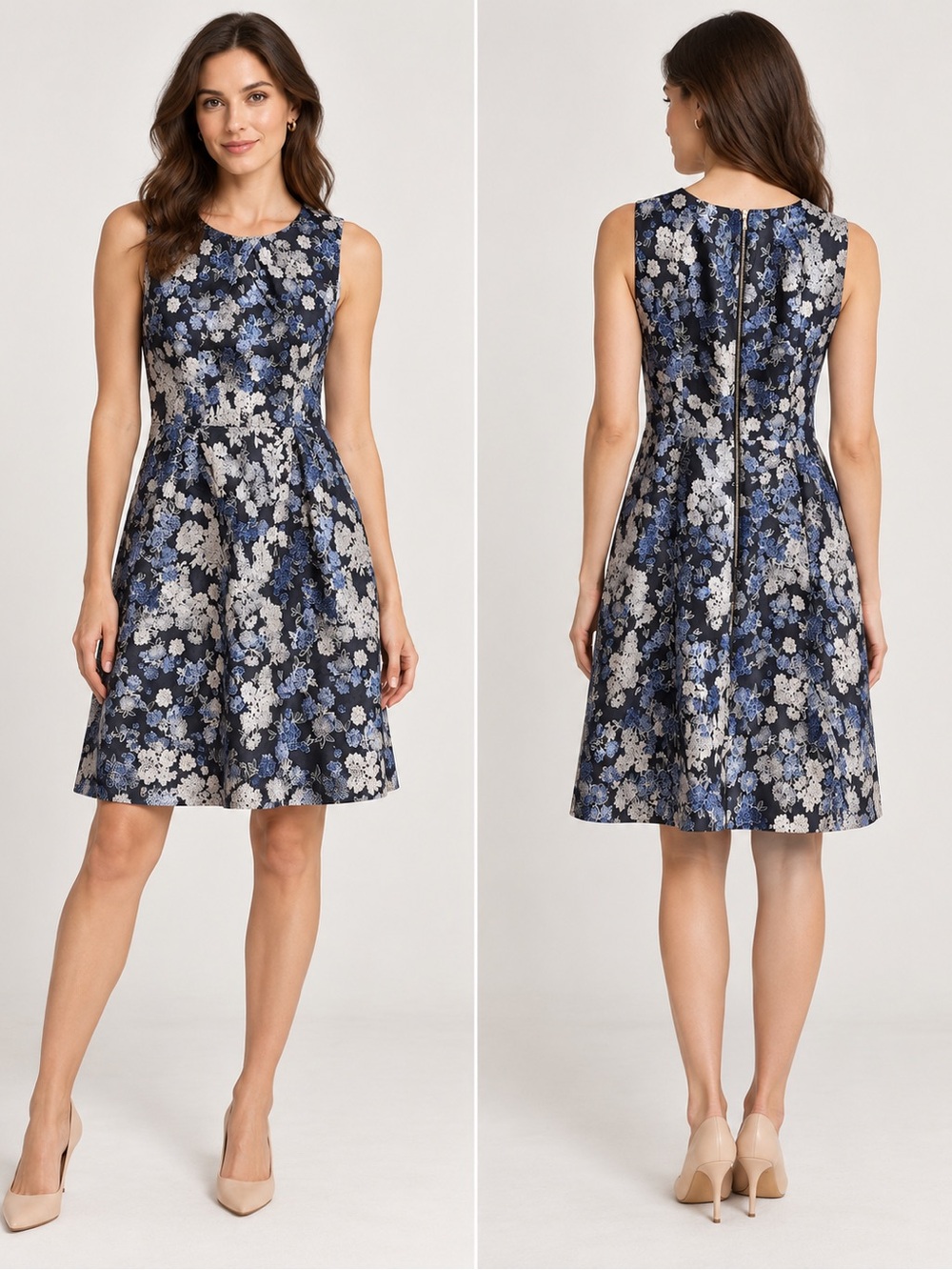 H&M Floral Jacquard Fit & Flare Dress Size 12